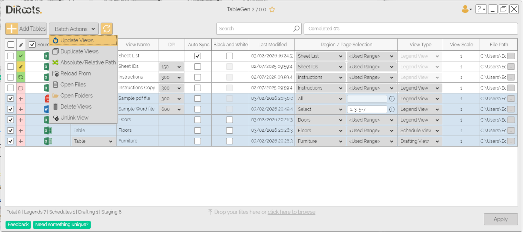TableGen batch actions 01